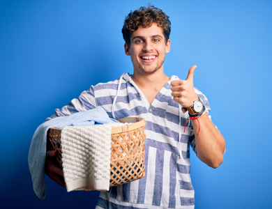 Man With Laundry Basket Thumbs Up 1200X800