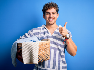 Man With Laundry Basket Thumbs Up 1200X800